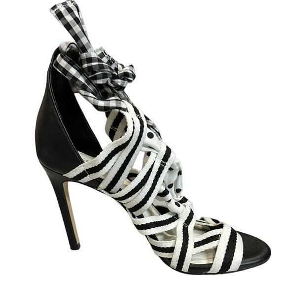 Gianni Bini Black Abrianna Gingham Lace Up Sandals 3.93” stiletto heels Size 6.5 - Picture 8 of 12